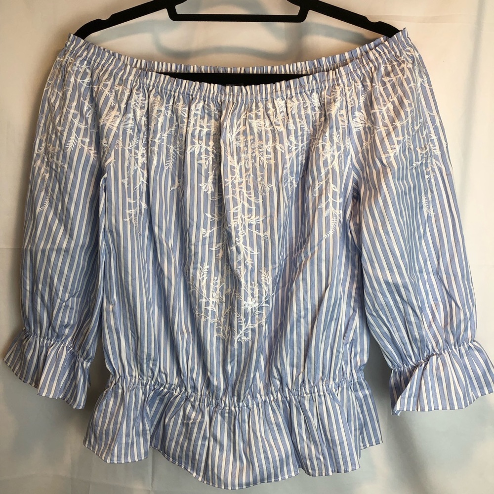 WHBM Off the Shoulder Ticking Stripe Embellished